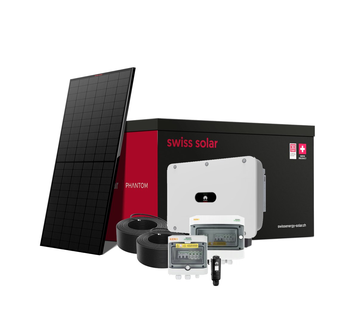 Комплект Мережева СЕС 30 кВт: сонячний модуль Swiss Solar, інвертор Huawei, захист і кабелі